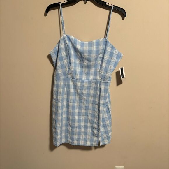 NWT Nordstrom BP Lola Plaid Square Neck Blue Sundress- Size Large - Picture 3 of 11